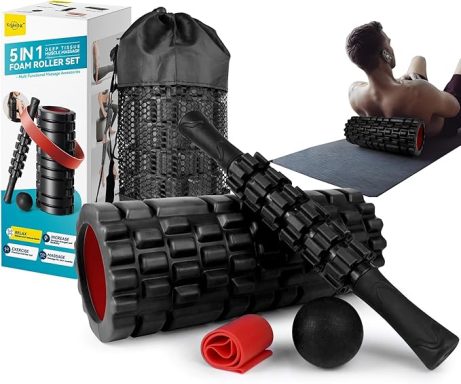 5 in1 Foam Roller Set for Deep Tissue Muscle Massage, High Density Fitness Exercise Foam Roller, Massage Roller, Massage Ball, Resistance Ba