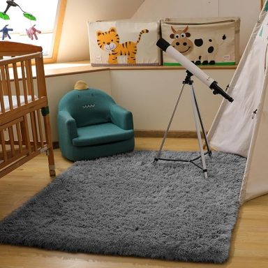 Fluffy Fuzzy Shag Shaggy Carpet Soft Plush Furry Bedside Rug, Indoor Floor Rug for Kids Girls Boys Home Decor Aesthetic, Dorm Nursery Gray