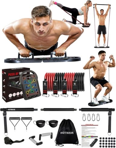 HOTWAVE Push Up Board Fitness, Portable Foldable 20 in 1 Push Up Bar at Home Gym, Pushup Handles for Floor. Professional Strength Training E