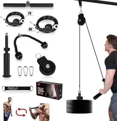 Mikolo Fitness LAT and Lift Pulley System, Dual Cable Machine(70'' and 90'') with Upgraded Loading Pin for Triceps Pull Down, Biceps Curl, B