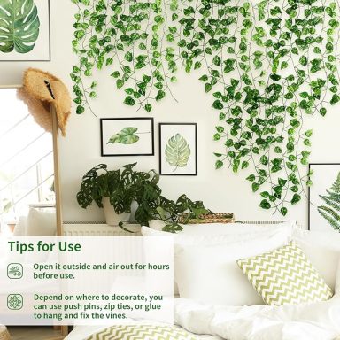 Greenery Garland, Fake Vines Hanging Plants Backdrop for Room Bedroom Wall Decor, Green Leaves for Jungle Theme Party Wedding Decoration