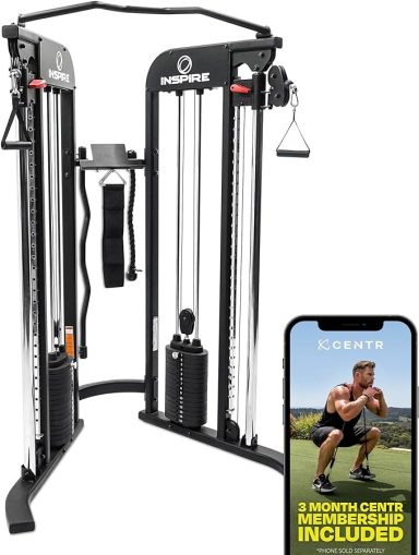 Functional Trainer - Compact at Home Workout Machine with Accessories - Space Saving Design - Home Gym Cable Machine and Two 165 lb Weight S