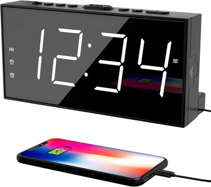  2 Alarms Loud LED Big Display Plug in Simple Basic Digital Clock with USB Charging Port, Adjustable Volume, Dimmable, Snooze for Deep Sleep