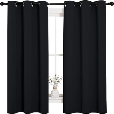 Pitch Black Solid Thermal Insulated Grommet Blackout Curtains/Drapes for Bedroom Window