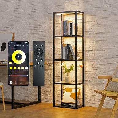 Floor Lamp with Glass Display Shelves, Dimmable LED Floor Lamp with Shelves, Premium Curio Cabinet for Home Decor, Glass Display Cabinet wit